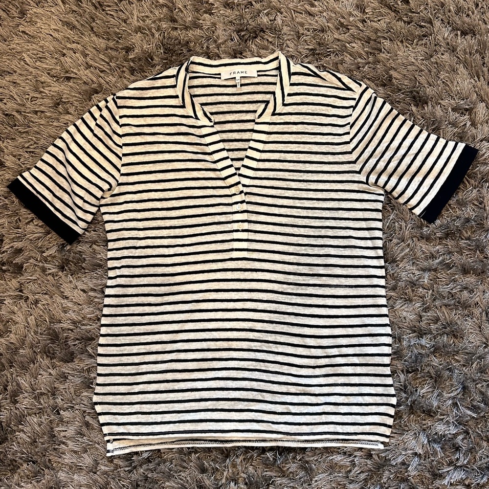 Frame Denim Black and White Striped Top S EUC